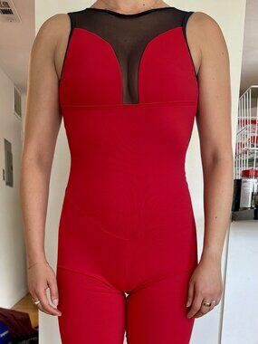 Red Black Mesh Stretch Brazilian Jumpsuit